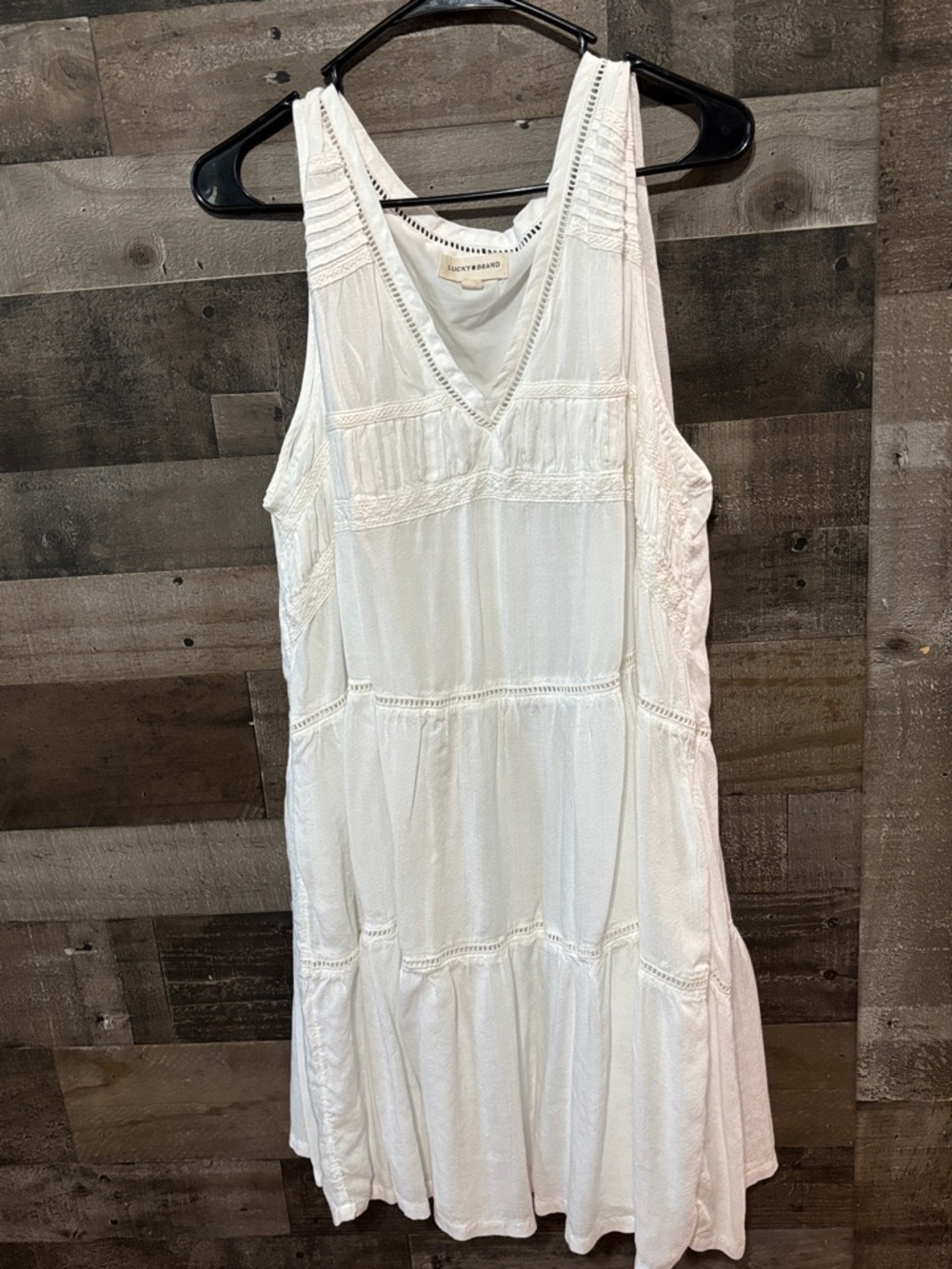 Lucky Brand White Lace-Trim Sleeveless V-Neck dress